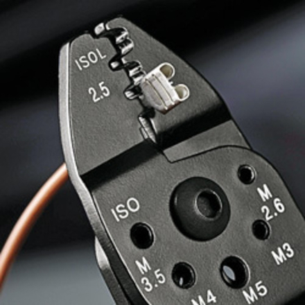 Пресс - клещи (ОБЖИМНИК ручной) 240 мм 3 гнезда, изолированные кабельные наконечники и соединители штекеры 0.5-6.0 мм.кв. KNIPEX KN-9722240SB