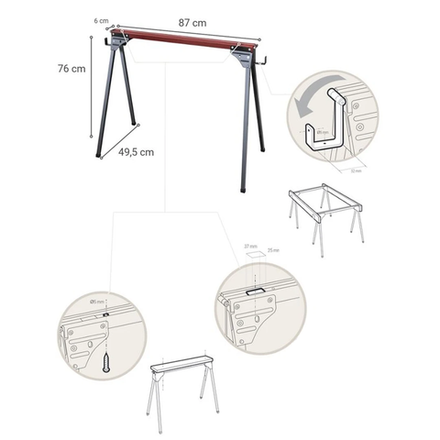 ХИТ! Комплект 2 шт: Козлы строительные складные Piher 300 кг, длина 87 см, высота 76 см М00024693