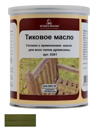 Масло тиковое (тара 1 л) цвет 12051 (зеленая сосна) для внутренних и наружных работ Borma EN0361-M12051