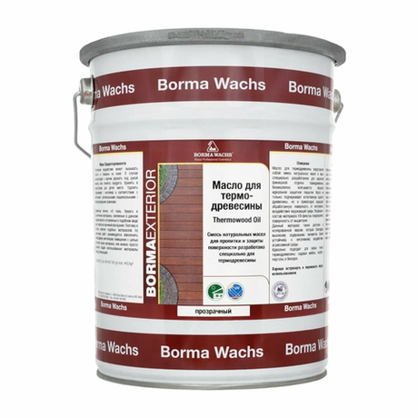 АКЦИЯ МАЙ 2025! Масло для термодревесины Borma Thermowood Oil для наружных работ, обогащено УФ-фильтрами и антисептическими добавками, цвет прозрачный 5 л 4979