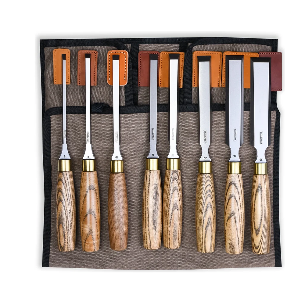 СУПЕР ХИТ! Набор стамесок 8 штук серия Волга 6, 8, 10, 12, 16, 20, 26, 30 мм в сумке - скрутке ПЕТРОГРАДЪ М00022895