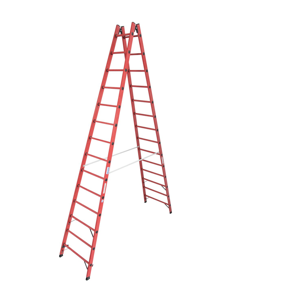 Новинка! Диэлектрическая двухсторонняя стремянка KRAUSE 2 х 14 с боковинами и нескользящими перекладинами из усиленного стекловолокном пластика 819765