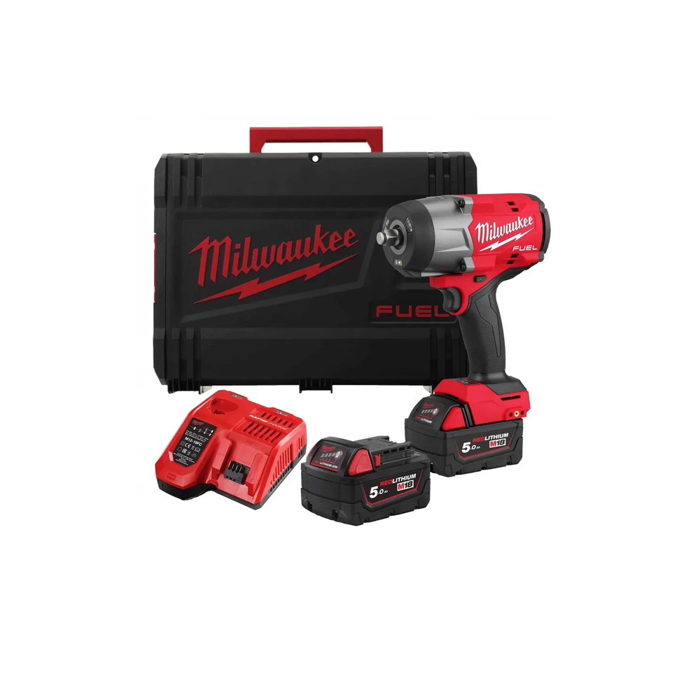 Новинка! Комплект в кейсе M18 FUEL FHIW2F12-502X: Аккумуляторный ударный гайковерт FHIW2F12 с фиксацией фрикционным кольцом ПЛЮС 2 шт Аккумулятор B5 5.0 Ач, Быстрозарядное устройство M12-18 FC Milwaukee 4933492783