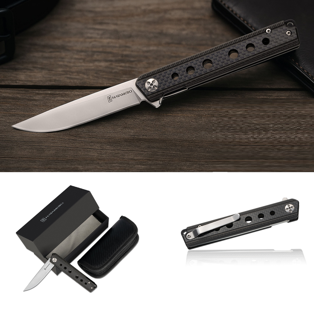 Новинка! Нож японский складной Tojiro Hatamoto, сталь D2, 1000 грит, рукоять углеродное волокно, клинок 96 мм HFK-2462