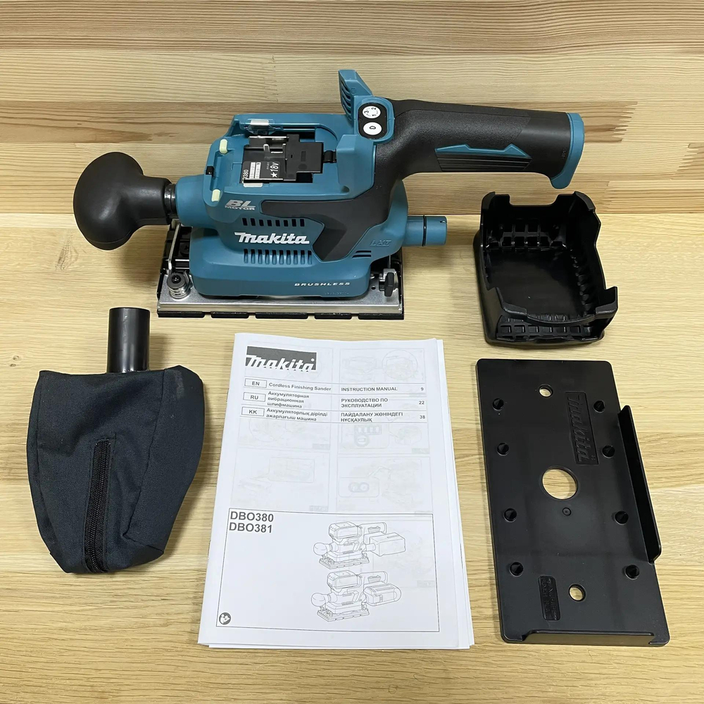 ХИТ! Аккумуляторная шлифовальная машина плоскошлифовальная Makita LXT, BL, 18 В, XPT, 93 x 228 мм, 4000-12000 об/мин, амплитуда 2.0 мм, пылесборник, зажим DBO380Z