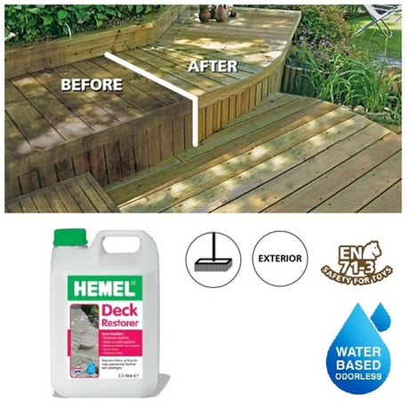 Очиститель для террас для наружных работ Deck Restorer Бесцветный 2,5 л, для восстановления посеревшей обветренной древесины террас и садовой мебели без шлифования 8000H HEMEL 10813