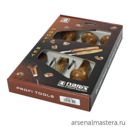 Набор из 5 профессиональных резцов - штихелей с грибовидной ручкой + 1 нож для резьбы по дереву NAREX NB Profi 8685 00 868500