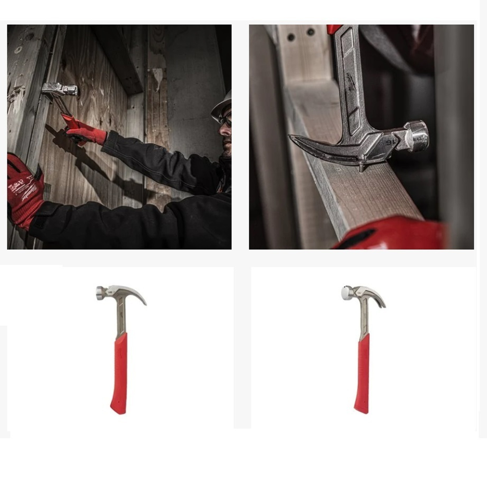 Стальной молоток (плотницкий) с закругленным гвоздодером 16 унций 450 г STEEL CURVED CLAW HAMMER Milwaukee 4932478655
