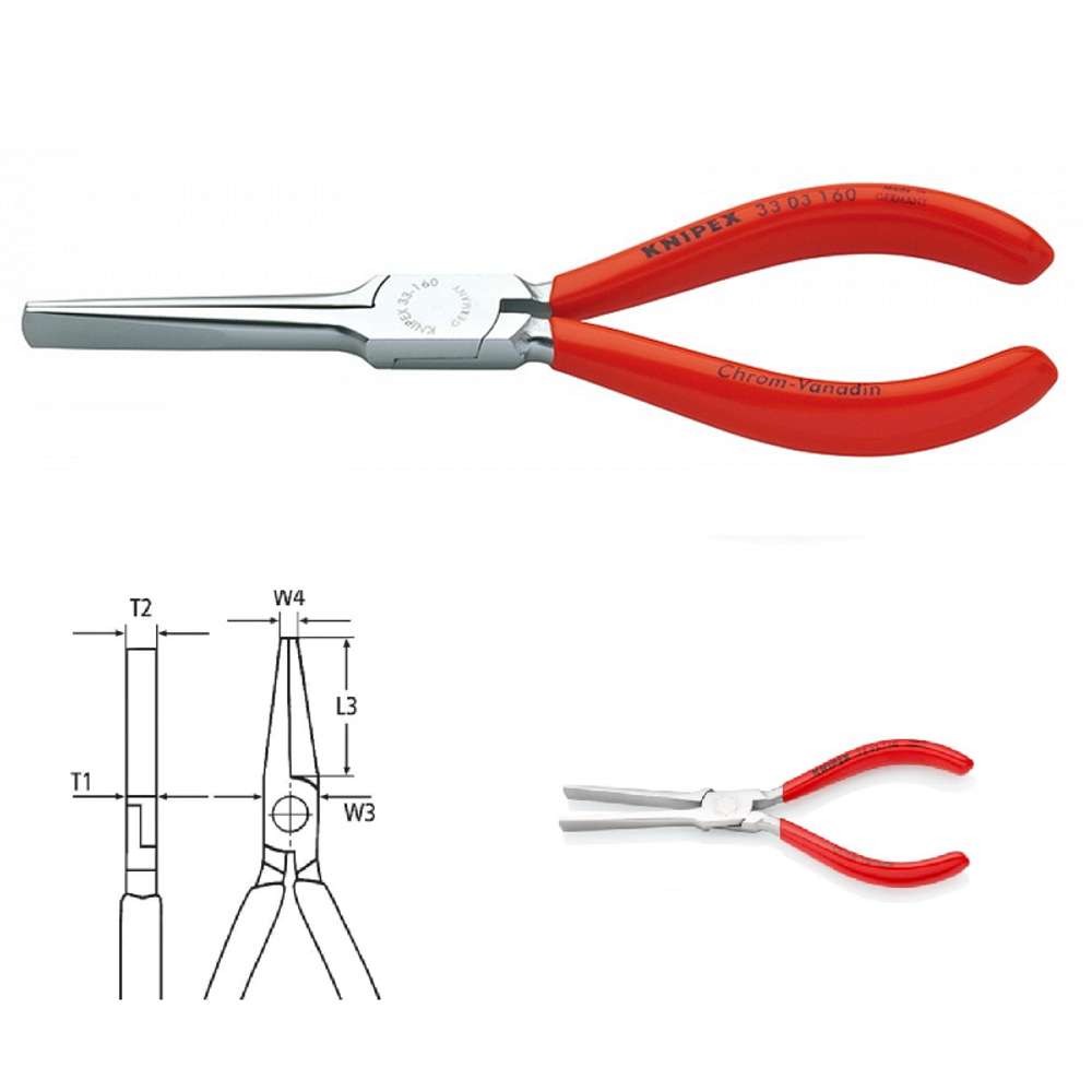 СКИДКИ НА MAXIМУМЕ! Плоскогубцы "Утконосы" KNIPEX губки 3 х 9 х 55 мм, длина 160 мм, хромированные, обливные ручки KN-3303160