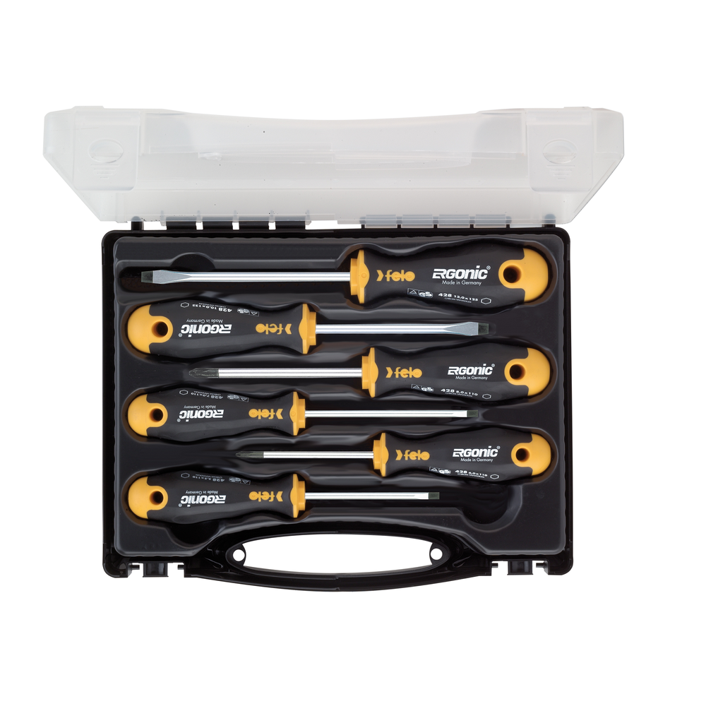 Новинка! Набор отверток 6 шт. Felo Ergonic SL3.0-4.0-5.5-6.5, PH1-2 в кейсе 40020636