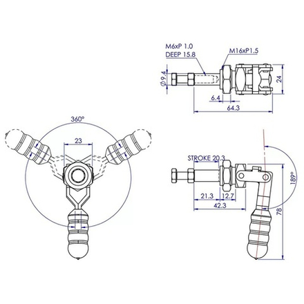 Прижим шатунный усилие 91 кг механический с вертикальной ручкой Woodwork GH-36202M