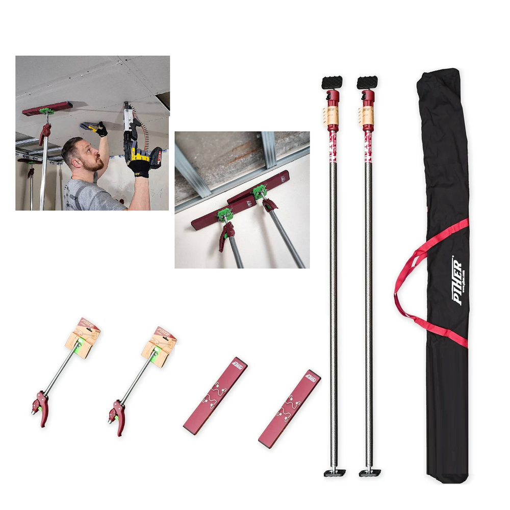 Новинка! Комплект 2 шт телескопические распорки Piher Multi Prop (155-290 см) 30012, 2 нескользящие опоры, 2 телескопические пятки ARM, фирменная сумка. Для монтажа ГКЛ на потолках М00024792
