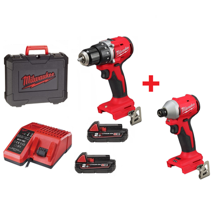 ВМЕСТЕ ВЫГОДНЕЕ! Комплект: Аккумуляторная дрель-шуруповерт M18 BLDDRC-202C с 2 аккумуляторами и зарядным устройством 4933492833 и Бесщеточный импульсный винтоверт M18 BLIDR-0X 4933492842 MILWAUKEE N061-2AM