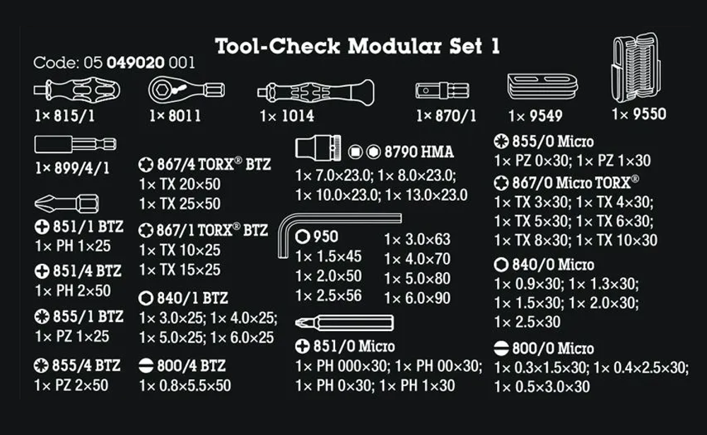 АКЦИЯ ИЮНЬ 2026! Набор 50 шт Wera Tool-Check Modular Set 1, Биты и головки с трещоткой и отвёртками битодержателями в боксе WE-049020