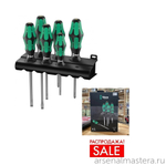 РАСПРОДАЖА! Набор 6 предметов ОТВЕРТКИ + подставка, PH 1 x 80 / 2 x 100, SL 0.5 x 3.0 x 80 / 0105650 334 / 6 Rack Kraftform Plus Lasertip WERA WE-105650