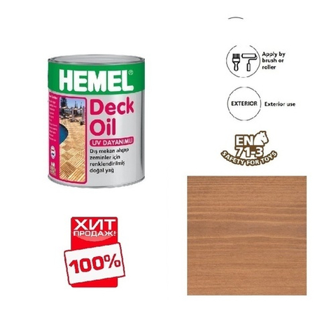 ХИТ! Масло для террас для наружных работ Deck Oil Бангкирай, 0,75 л 3113H HEMEL 311375