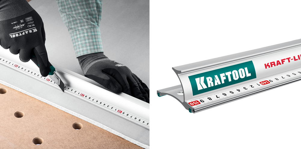 Новинка! Усиленная алюминиевая линейка KRAFTOOL Kraft-line 150 см со стальной направляющей, в тубе 34275-150
