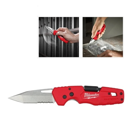 Нож складной 5 в 1 Folding Knife FASTBACK оснащен раскладным держателем для бит 1/4 Hex, двусторонней битой PH2 и SL5.5 MILWAUKEE 4932492454