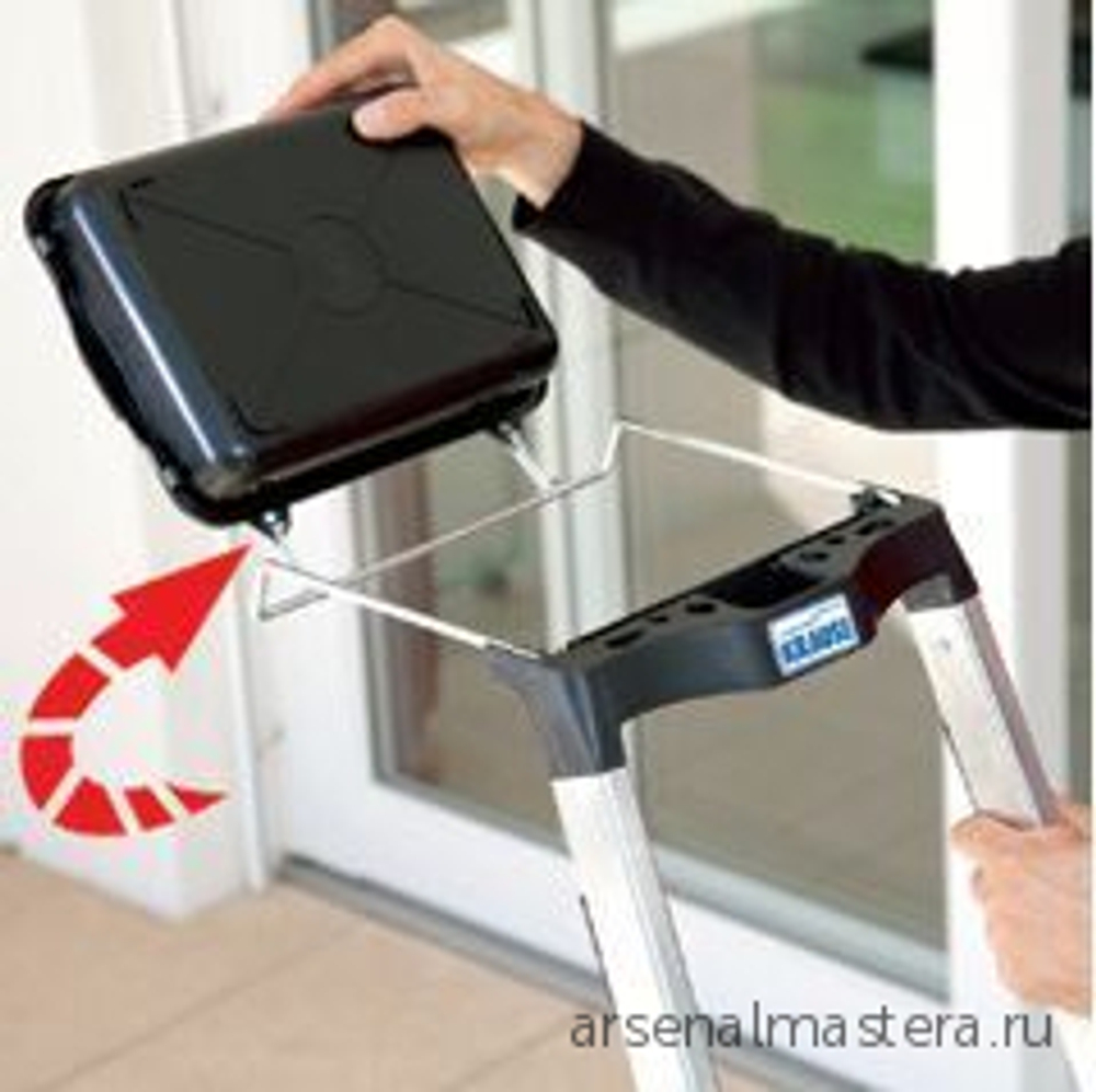 ХИТ! Односторонняя алюминиевая лестница - стремянка с универсальной мульти-грип полкой Krause SECURY 4 ступени 100 мм 126528