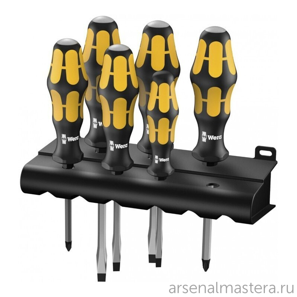 АКЦИЯ 2025 ХИТ! Набор 6 предметов ОТВЕРТКИ силовые с подставкой, PH 1 x 80 / 2 x 100, SL 0.6 x 3.5 x 80 / 0.8 x 4.5 x 90 / 1 x 5.5 x 100 932/6 018282 WERA WE-018282
