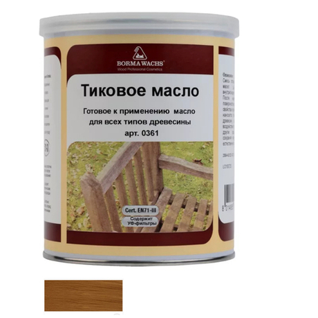 Масло тиковое (тара 1 л) цвет 927 (лиственница) для внутренних и наружных работ Borma EN0361-LS927