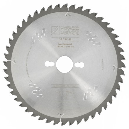 Пильный диск Woodwork для торцовочных станков 216 x 2,4 / 1,8 x 30 Z 60 A минус 5, для поперечного пиления с увеличенным ресурсом 34.216.48
