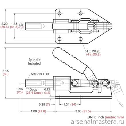ХИТ! Зажим механический шатунный с прямым ходом усилие 180 кг, ход 32 мм Woodwork GH-36092M