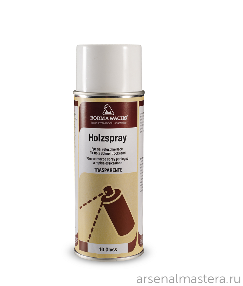 Лак спрей акриловый Holzspray 30 процентов блеск 400 мл для внутреннего и наружного применения Borma 0614.30