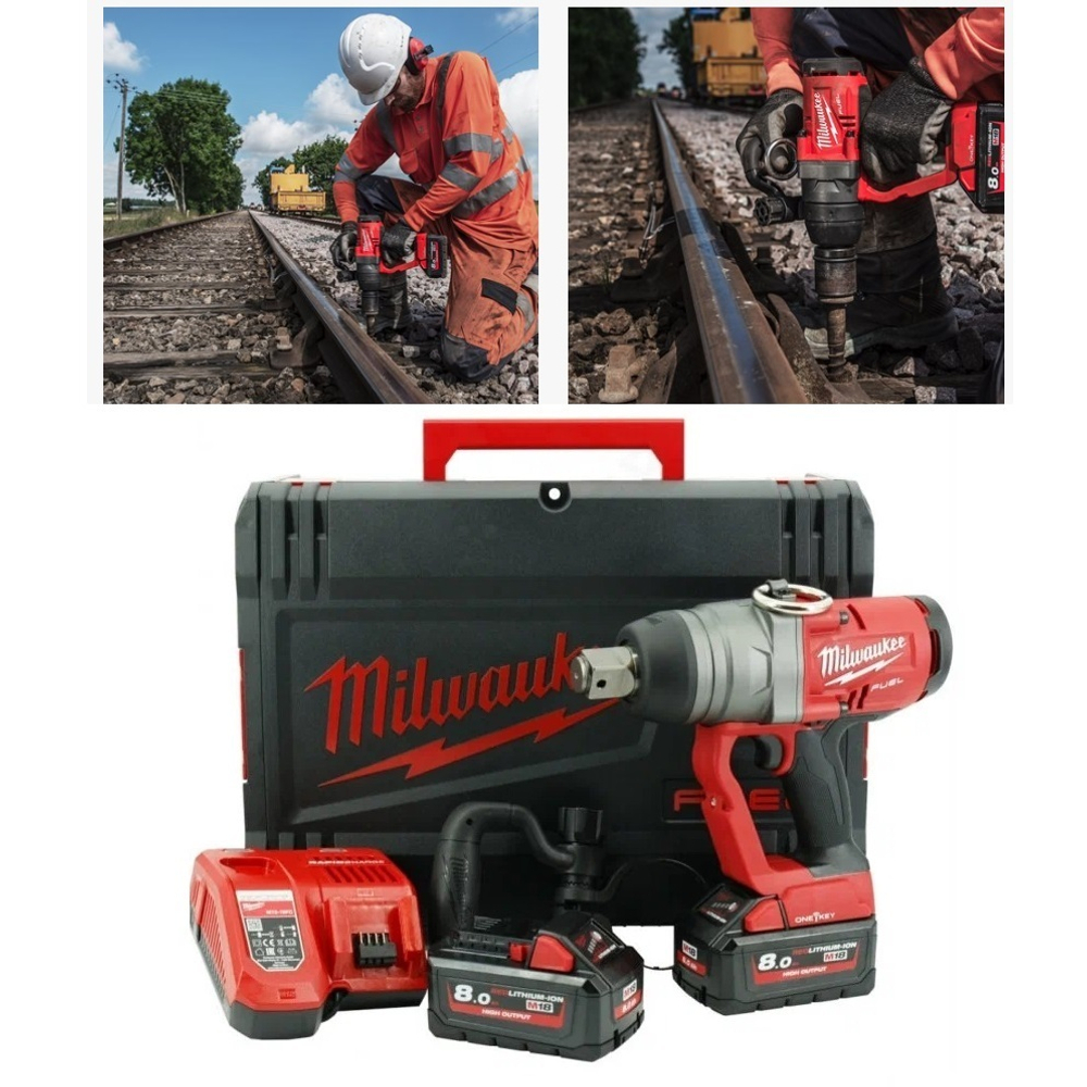 КОМПЛЕКТ! В кейсе M18 FUEL ONEFHIWF1-802X: Аккумуляторный высокомоментный импульсный гайковерт ONEFHIWF1-0 ONE-KEY 1 плюс 2 Аккумулятора HB8 8.0 Ач и Быстрозарядное устройство M12-18 FC MILWAUKEE 4933459733