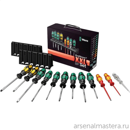 АКЦИЯ 2026 ХИТ! Набор 12 предметов ОТВЕРТКИ + 2 подставки, PH 1 / 2, PZ 1 / 2, SL 4 / 5.5 / 6.5, силовые SL 5.5 / 7, SL VDE 2.5 / 3.5, индикатор напряжения Kraftform XXL WERA WE-051010