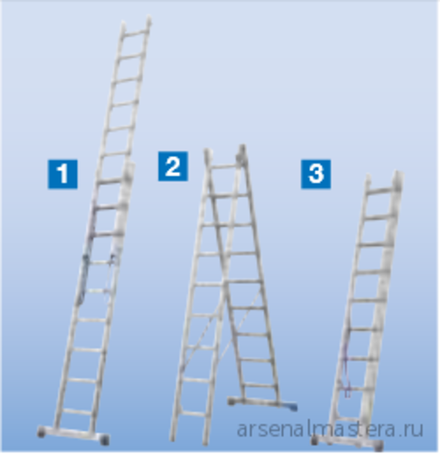 Универсальная алюминиевая двухсекционная лестница - трансформер (приставная, раздвижная, стремянка) профессионального применения Krause STABILO 2х12 перекладин 133502