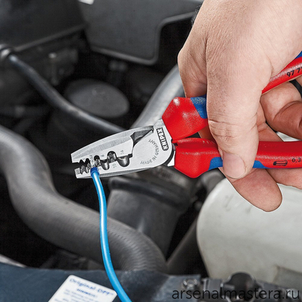 ХИТ! Пресс-клещи 180 мм (ОБЖИМНИК ручной) 9 гнёзд, контактные гильзы DIN 46228 1+4, 0.25 - 16 мм2, 2-комп ручки, 97 72 180 KNIPEX KN-9772180