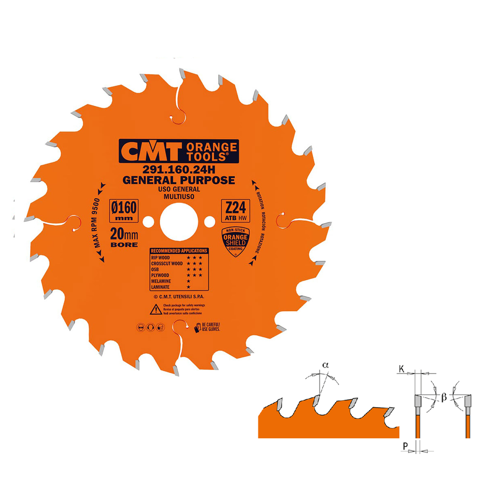 ВЫГОДНЫЙ ОКТЯБРЬ! Диск пильный 160 x 20 x 2,5 / 1,6 15° 15° ATB Z=24 универсальный для продольного и поперечного пиления CMT 291.160.24H