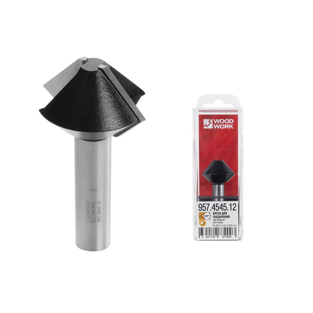 Новинка! Фреза Woodwork для соединений под углом 45 градусов на 8 сторон D 38,1, l 22,2, S 12, L 70, Z=2 коробки, рамы, длинные балки, изделия с параллельным или угловым соединением 957.4545.12
