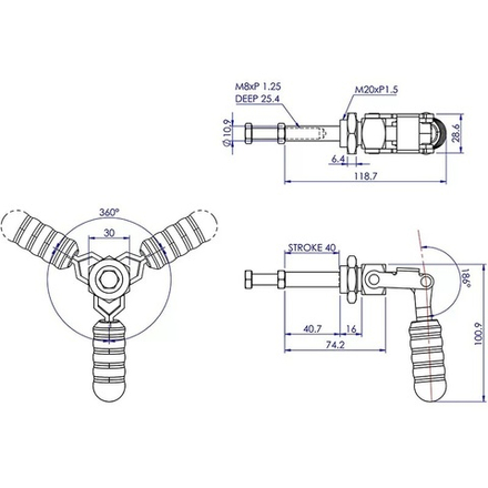 ХИТ! Прижим шатунный с вертикальной ручкой усилие до 136 кг Woodwork GH-36204M