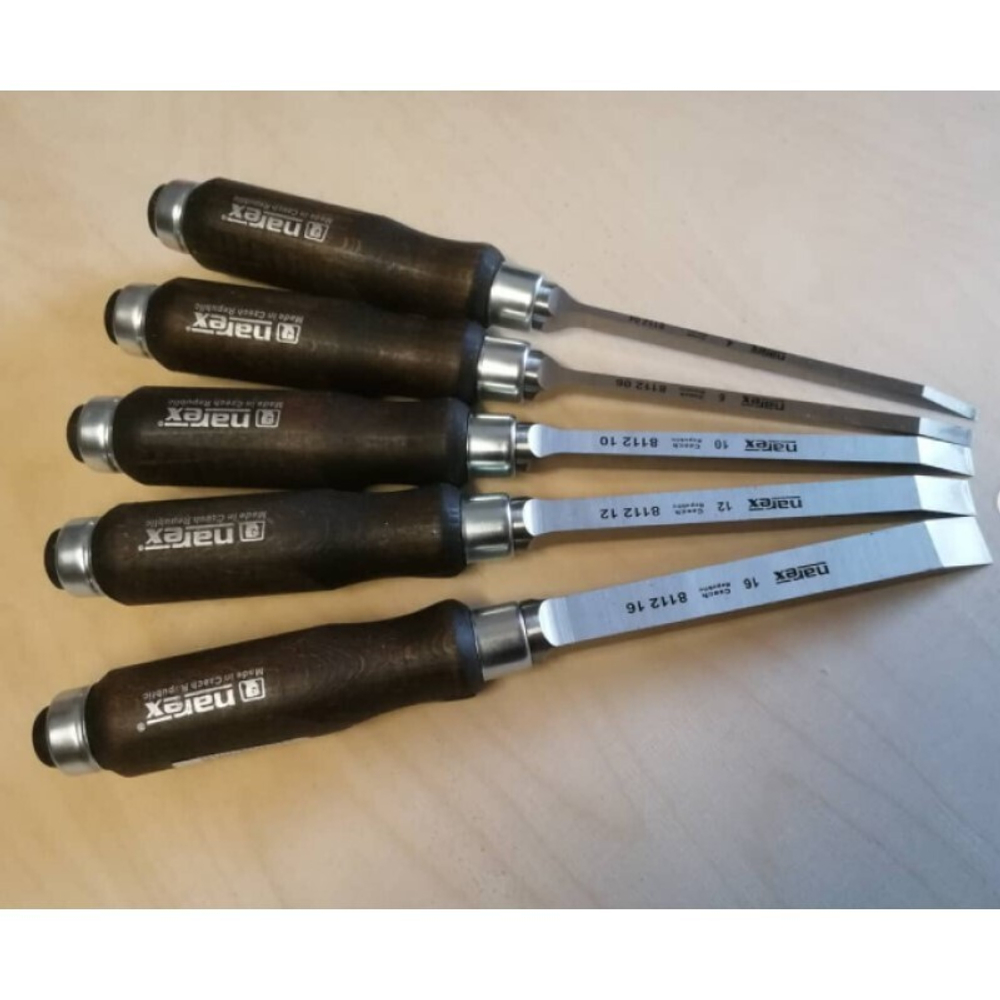 ЦЕНЫ НИЖЕ ХИТ! Набор столярных стамесок плоских Wood Line Profi Narex 6 шт в деревянном кейсе (6, 10, 12, 16, 20, 26 мм) 853053