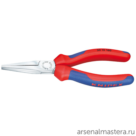 Длинногубцы 140 мм, плоские рифлённые губки 42 мм, хром, 2-комп ручки 30 15 140 KNIPEX KN-3015140
