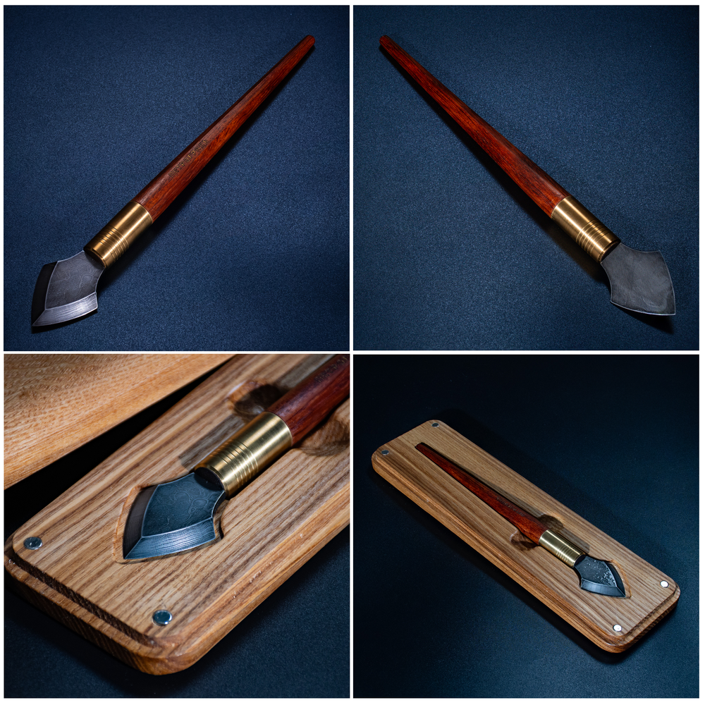 Новинка! Нож разметочный ПЕТРОГРАДЪ модель н8, серия Скат, Дамаск, длина 230 мм в изящном футляре из ясеня с фиксацией крышки на магнитах М00024545