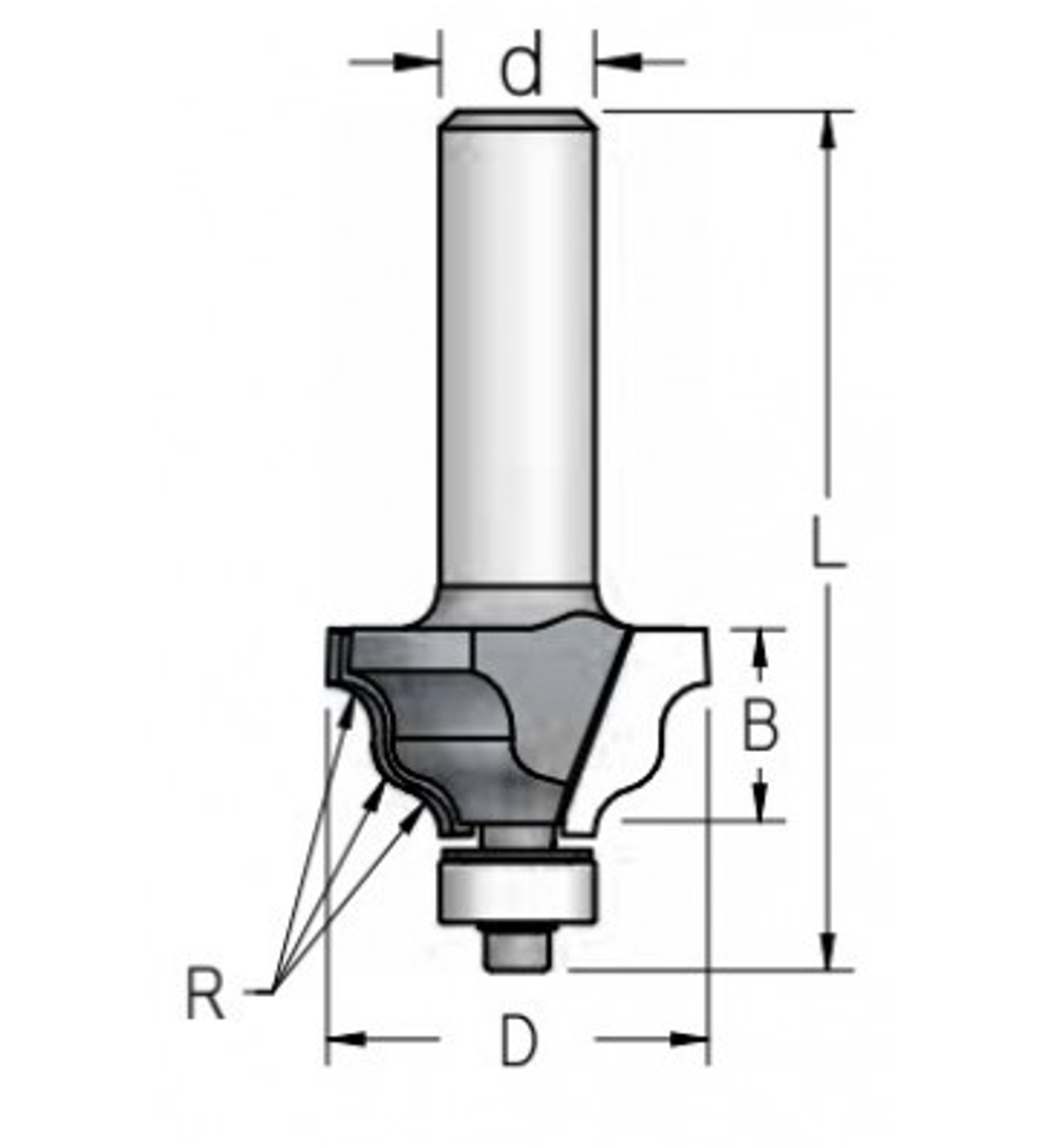 Фреза профильная кромочная с нижним подшипником 25 x 13 x 47.5 x 8 R3 W.P.W. HRJ0305