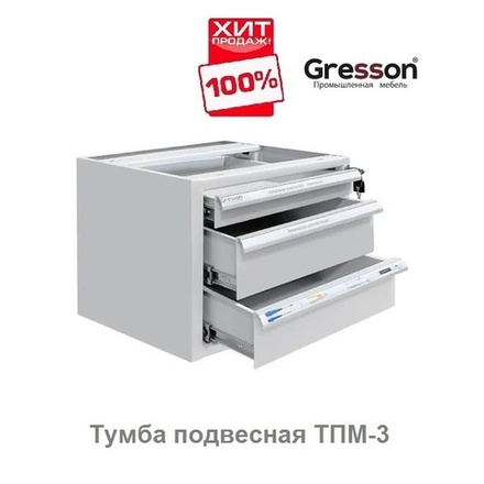 ХИТ! Тумба металлическая подвесная ТПМ 490 х 580 х 354, имеет 1 ящик: 45 х 400 х 505 мм, 2 ящика — 110 х 400 х 505 мм Gresson ТПМ-3