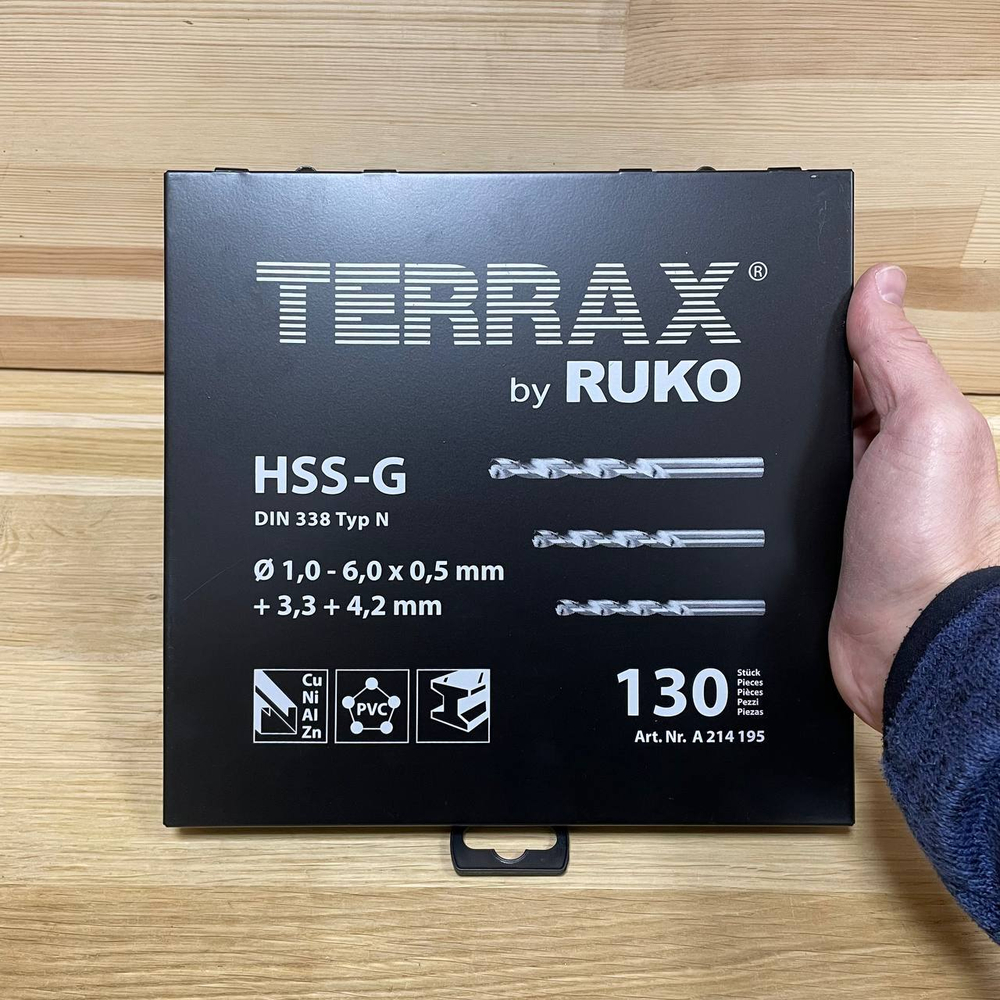 Новинка! Набор из 130 шт сверл спиральных по металлу RUKO HSS-G Terrax by 1-6 мм, в кейсе A214195