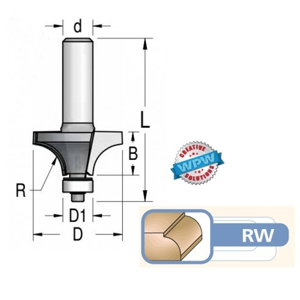 Фреза радиусная подшипник R6,3 D25,4 B11 хвостовик 12 WPW RW06002