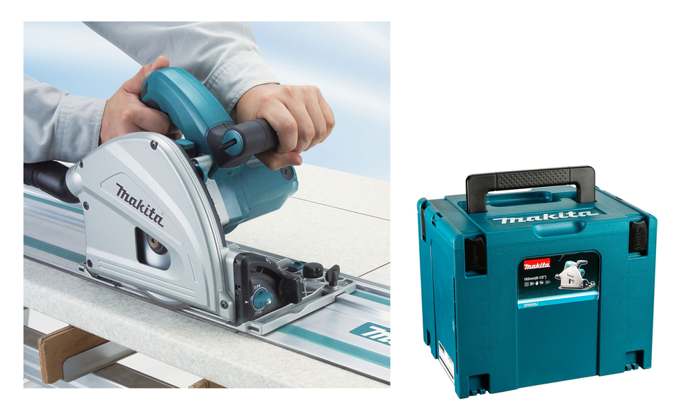 СУПЕР ЦЕНЫ! Пила дисковая погружная Makita SP 6000 J 1,3кВт, 220В, 2000-5200 об/мин, диск 165 / 20 мм, глубина пропила под углом 90° 56 мм, в кейсе SP6000J