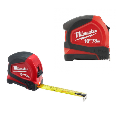 ХИТ! Рулетка MILWAUKEE 3 м с LED подсветкой и магнитом в корпусе, ширина полотна 12 мм 48226602