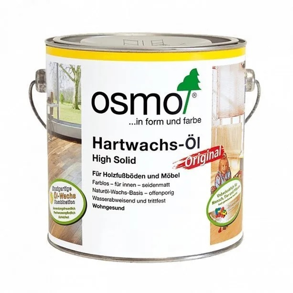 ХИТ! Масло с твердым воском Osmo 3032 Бесцветное шелковисто-матовое 2,5 л Hartwachs-Ol Original для внутренних работ Osmo-3032-2.5 10300002