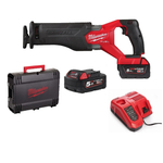 УДОБНЫЙ КОМПЛЕКТ! В кейсе M18 FSZ-502X: Сабельная пила аккумуляторная SAWZALL M18 FUEL FSZ-502X, Два Аккумулятора  M18 B5 5.0 Ач, Быстрое зарядное устройство M12-18 FC MILWAUKEE 4933478291