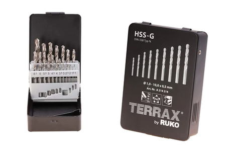 Новинка! Набор из 19 шт сверл спиральных по металлу RUKO HSS-G TERRAX by 1-10 мм, в кейсе A214214