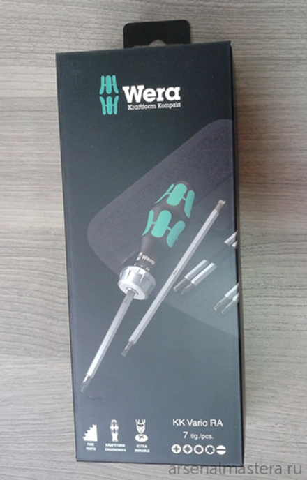 Набор 7 предметов БИТЫ с отвёрткой - битодержателем c трещоткой, Kraftform Kompakt Vario RA SB 073665 WERA WE-073665