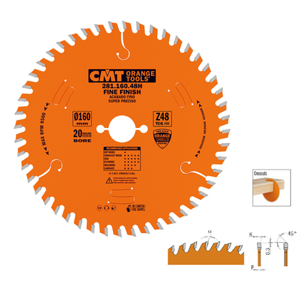 Новинка! Диск пильный по ЛДСП CMT 160 х 20 х 2,2 / 1,6 10 гр. TCG Z 48 281.160.48H