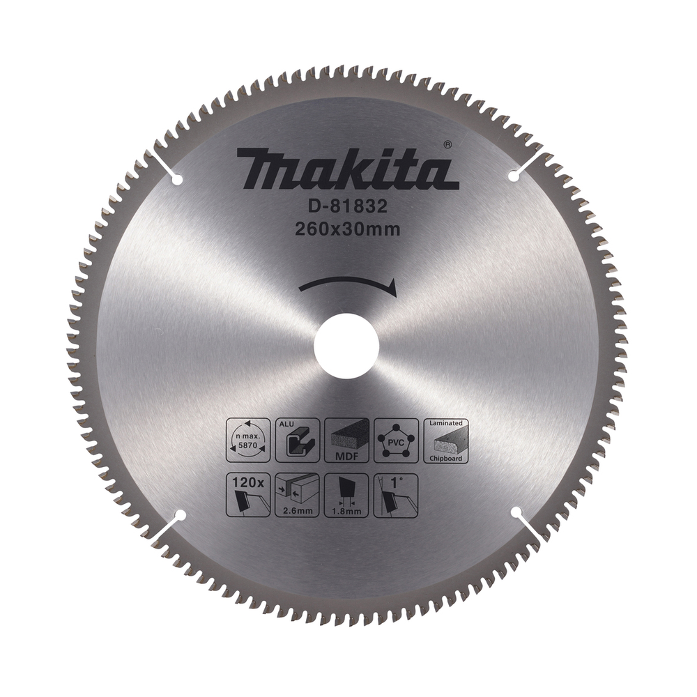 Новинка! Диск пильный универсальный для алюминия, дерева, пластика 260 x 30 x 2.6 / 1.8 x 120T Makita D-81832